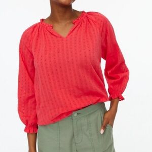 J. Crew Factory Women's M Novelty Artist Top Pink 3/4 Sleeve Semi Sheer Boho